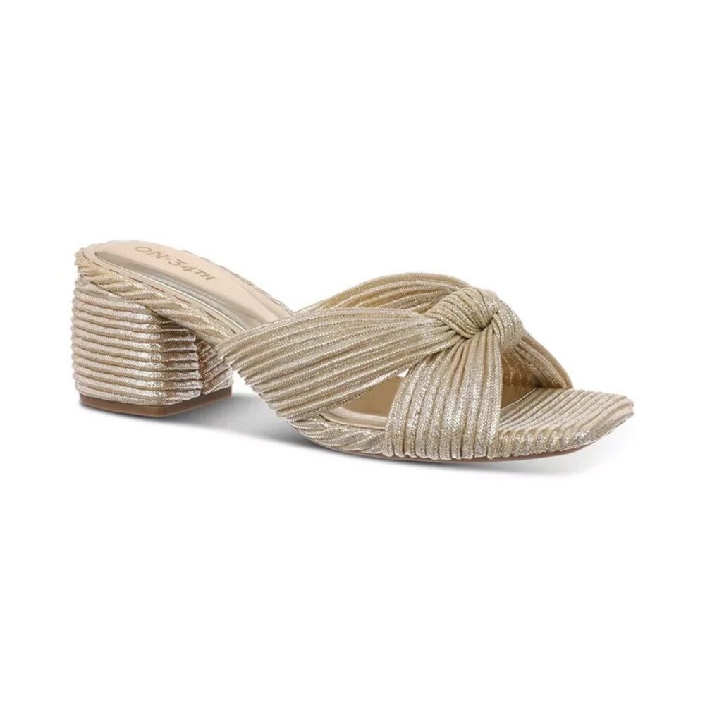 On 34th Womens Gaiaa Bow Block-Heels Gold Fabric 12M GOLD MSRP $69